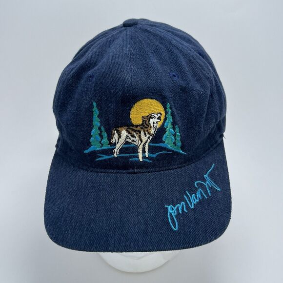90s Alaska Wolf Nature Embroidered Leather Strapback Hat Arctic Circle Vintage - Picture 1 of 5